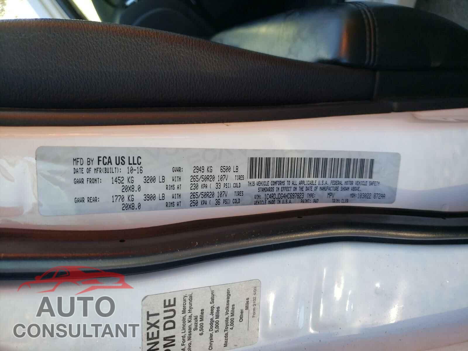 DODGE DURANGO 2017 - 1C4RDJDG4HC697823