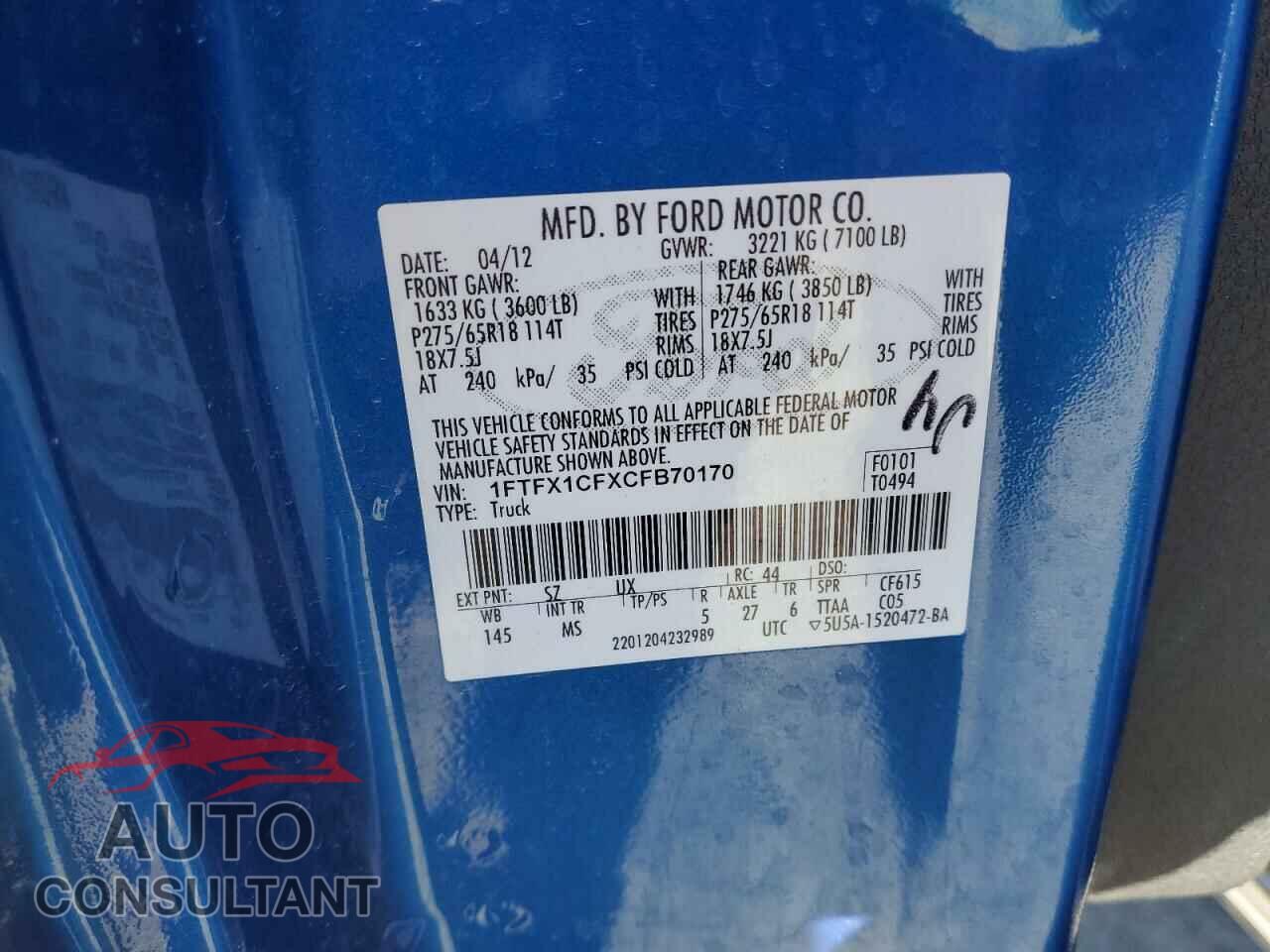 FORD F-150 2012 - 1FTFX1CFXCFB70170