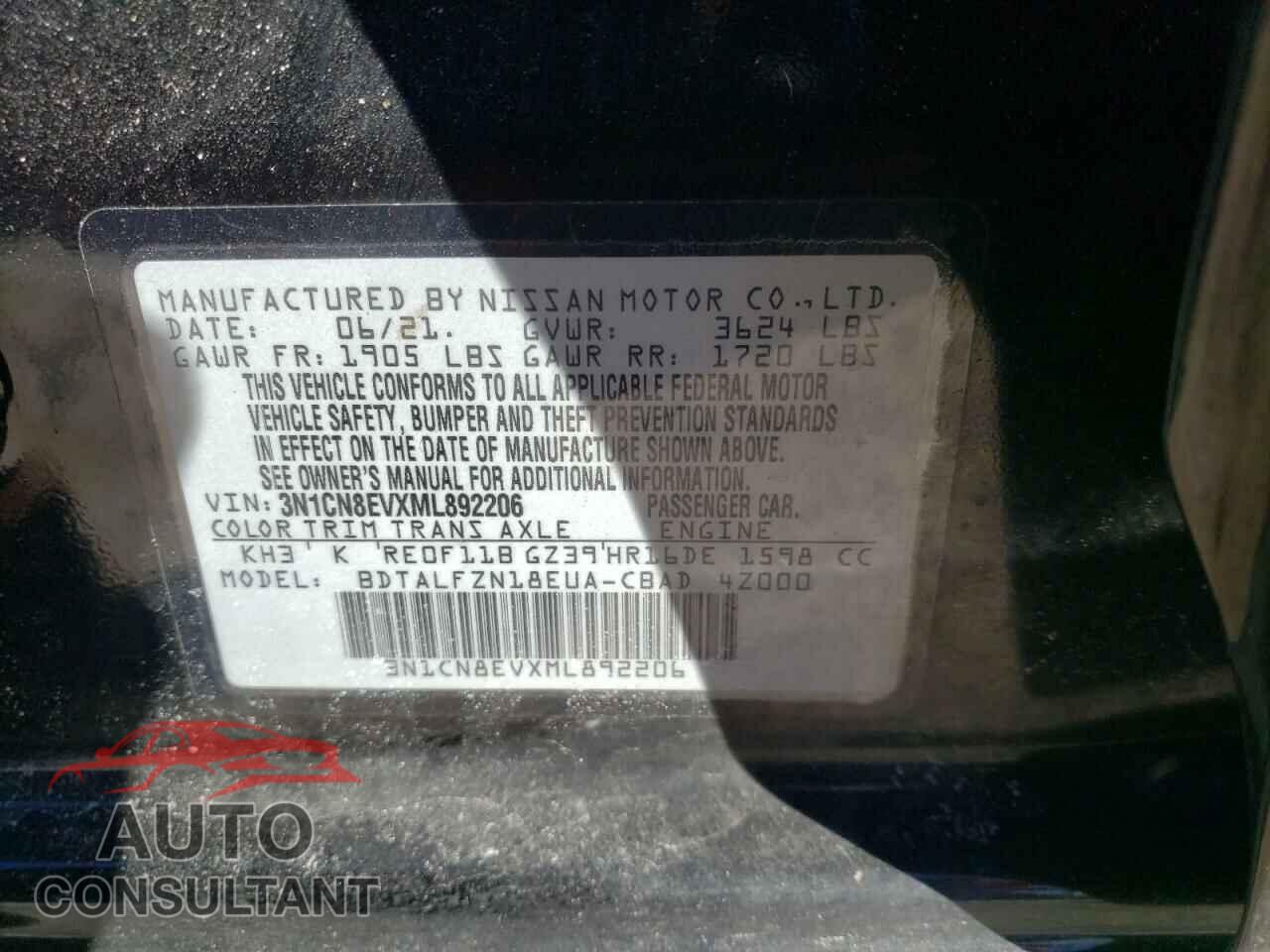 NISSAN VERSA 2021 - 3N1CN8EVXML892206