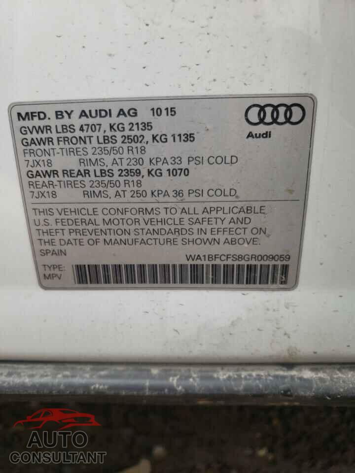 AUDI Q3 2016 - WA1BFCFS8GR009059