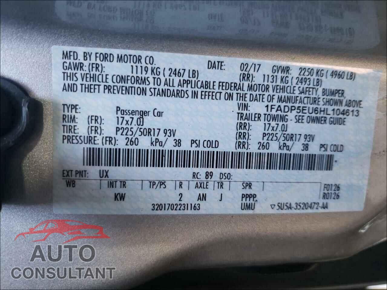 FORD CMAX 2017 - 1FADP5EU6HL104613