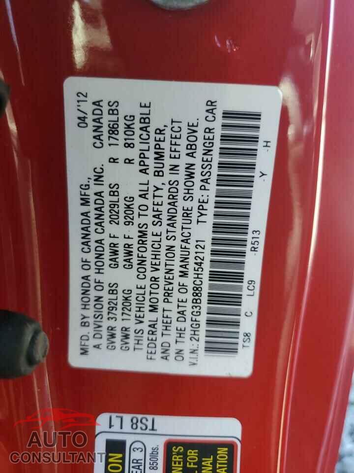 HONDA CIVIC 2012 - 2HGFG3B88CH542121