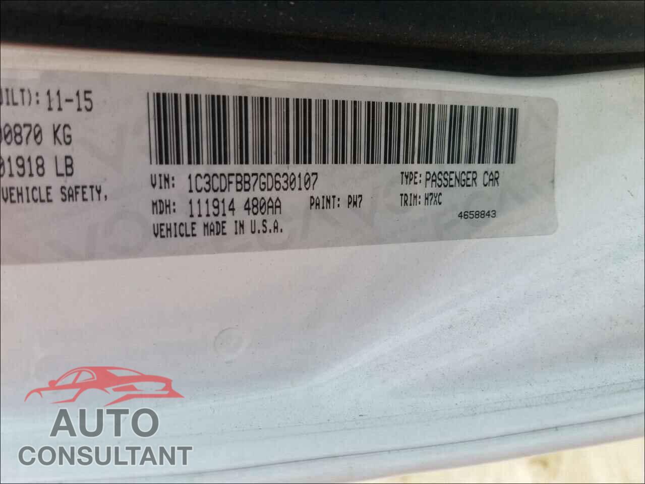 DODGE DART 2016 - 1C3CDFBB7GD630107
