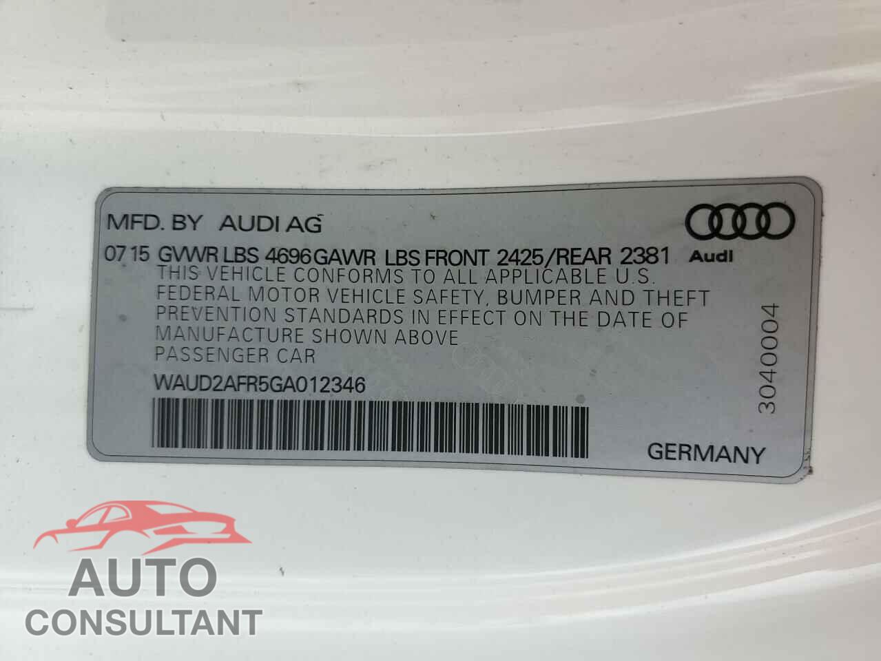 AUDI A5 2016 - WAUD2AFR5GA012346