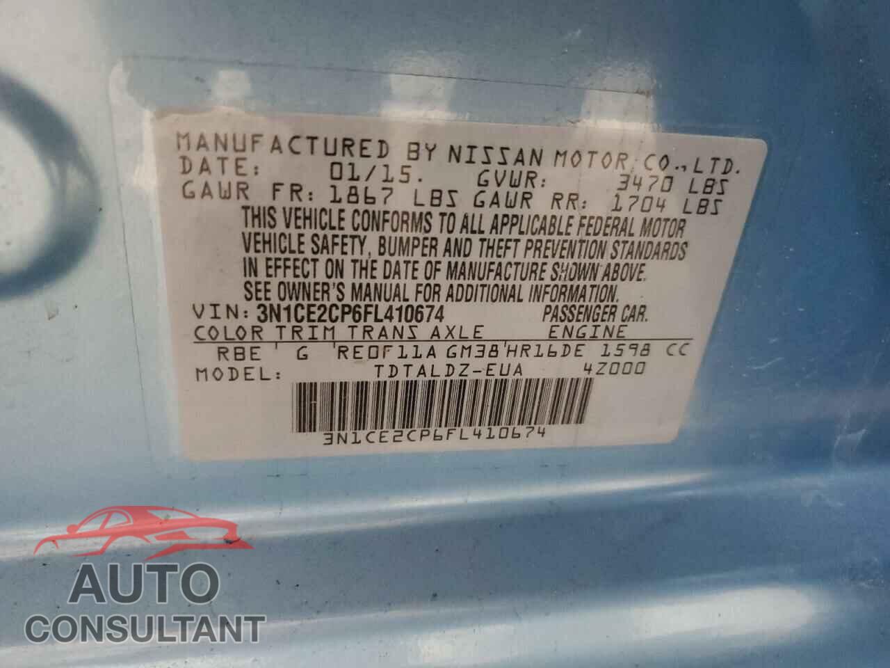 NISSAN VERSA 2015 - 3N1CE2CP6FL410674