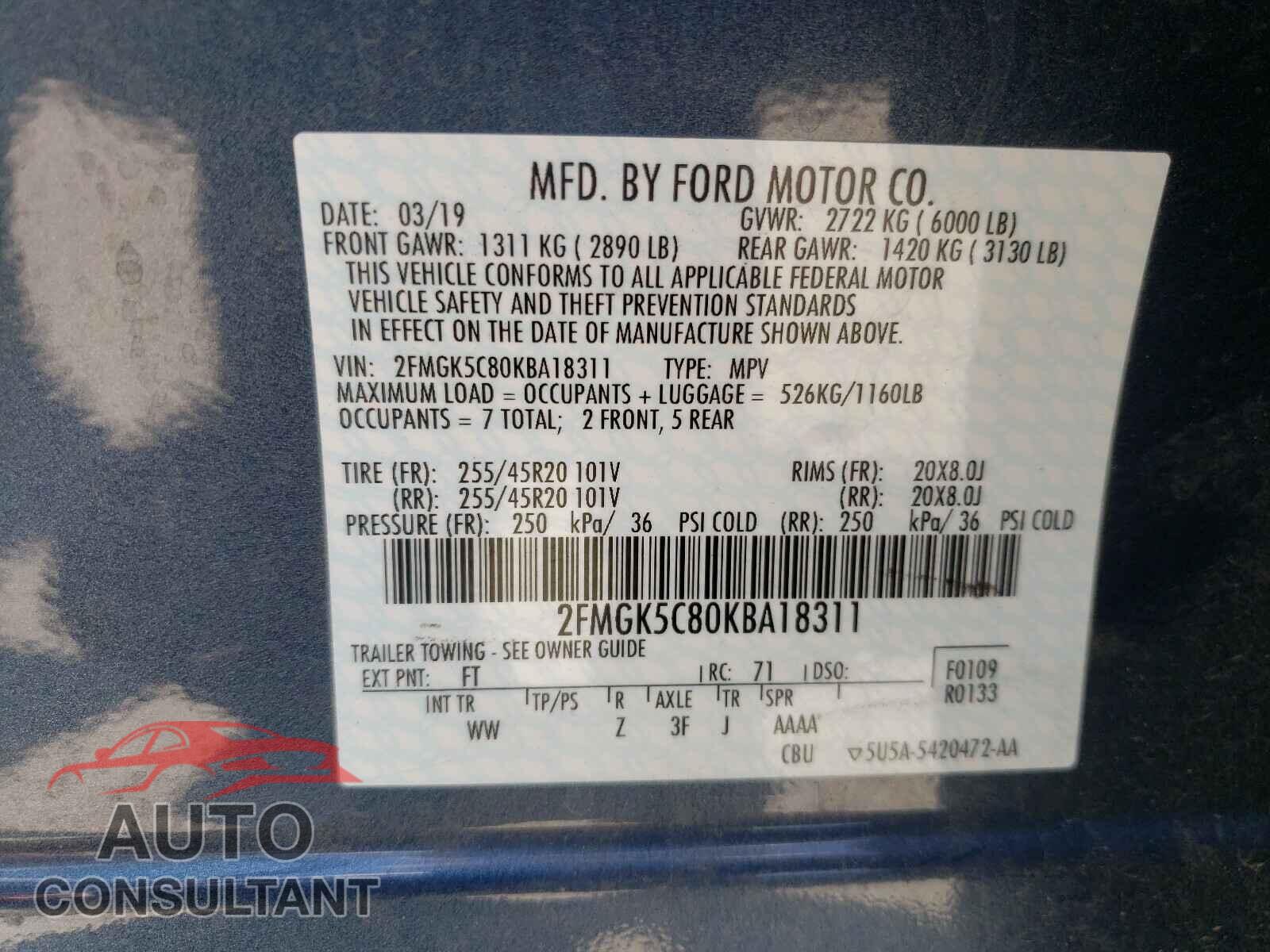 FORD FLEX 2019 - 2FMGK5C80KBA18311