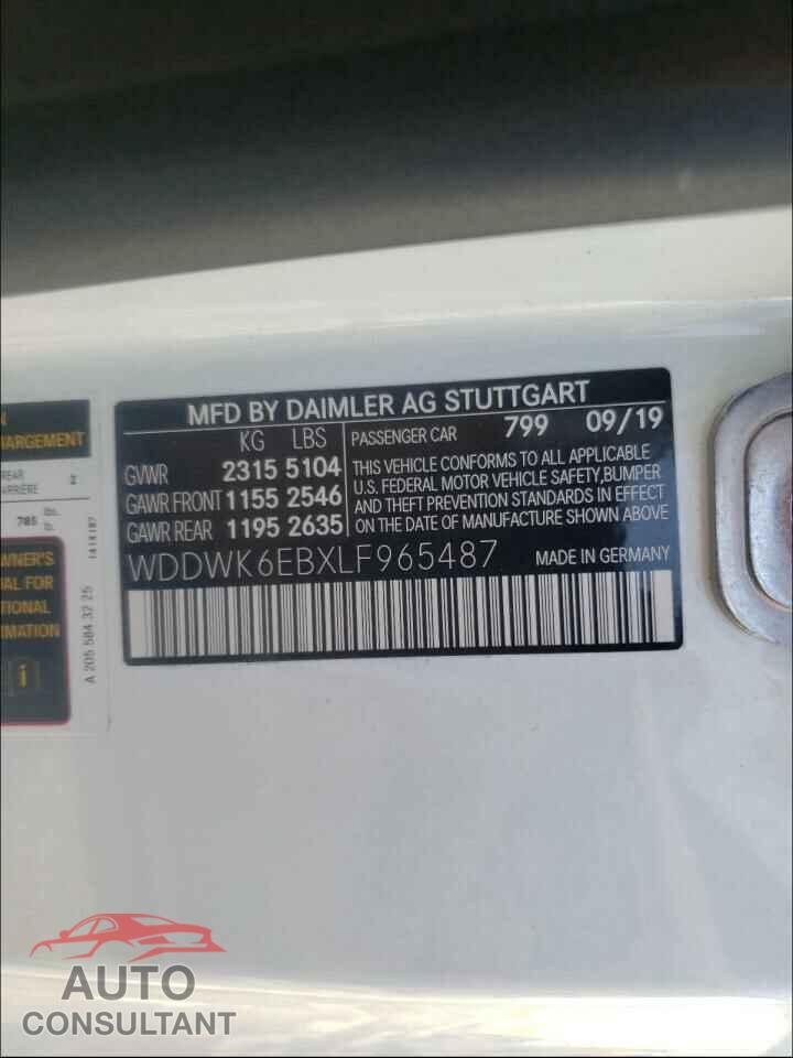MERCEDES-BENZ C CLASS 2020 - WDDWK6EBXLF965487