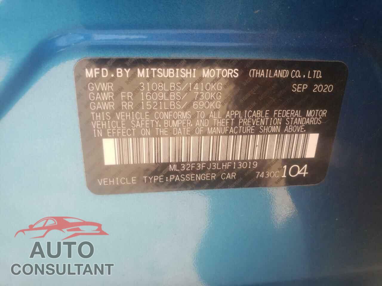 MITSUBISHI MIRAGE 2020 - ML32F3FJ3LHF13019