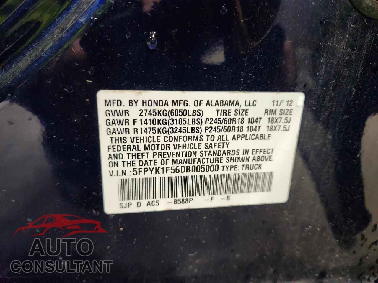 HONDA RIDGELINE 2013 - 5FPYK1F56DB005000