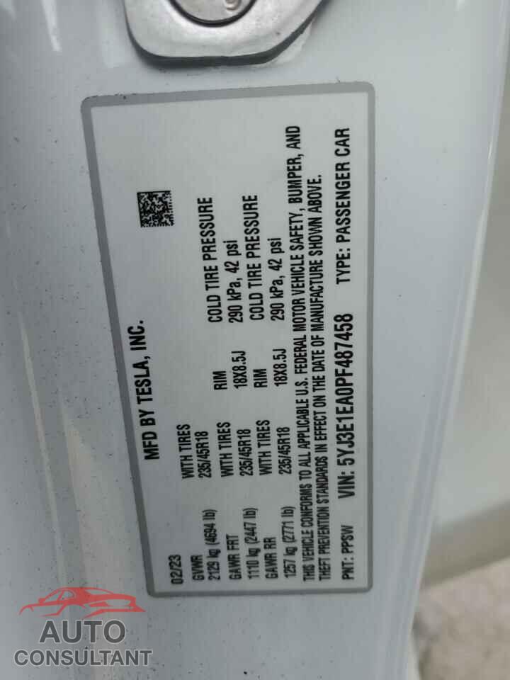 TESLA MODEL 3 2023 - 5YJ3E1EA0PF487458