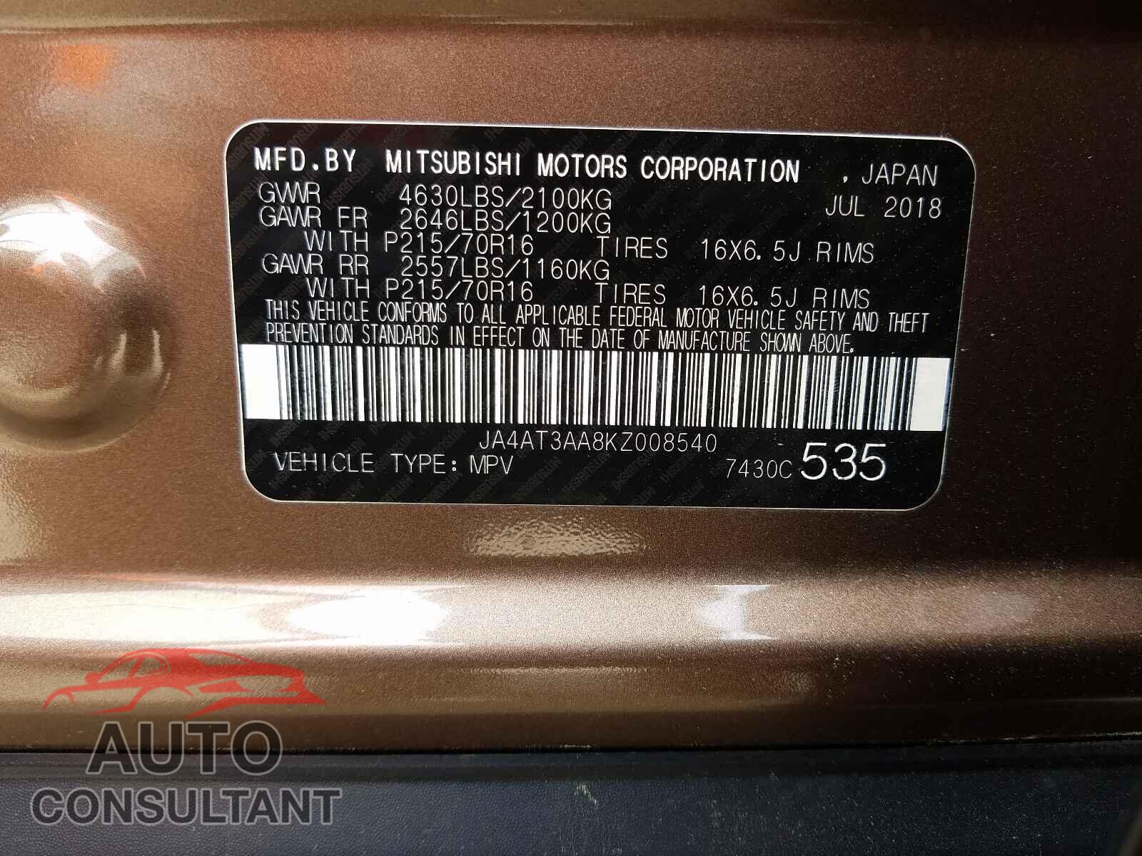 MITSUBISHI ECLIPSE 2019 - JA4AT3AA8KZ008540