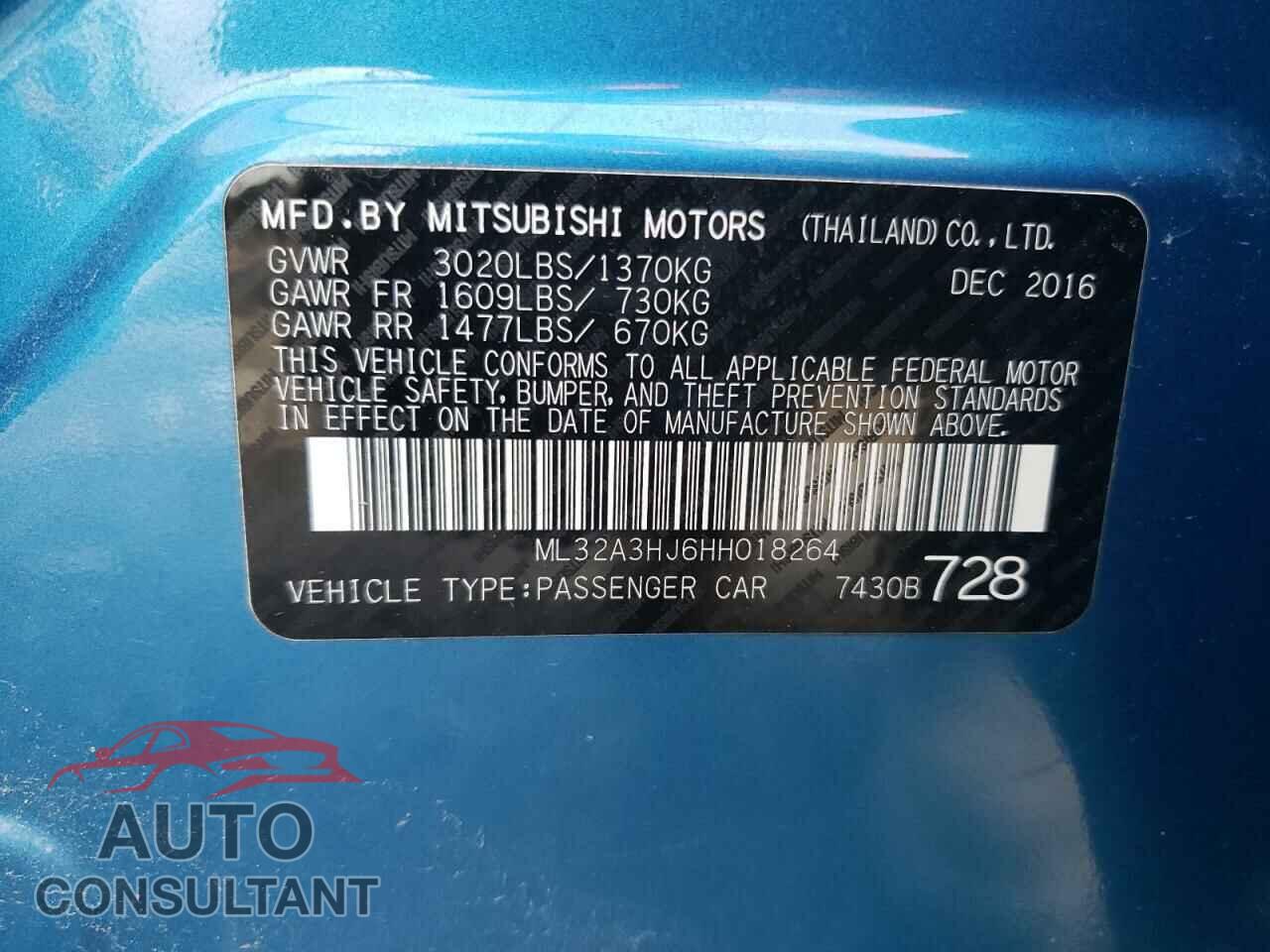 MITSUBISHI MIRAGE 2017 - ML32A3HJ6HH018264