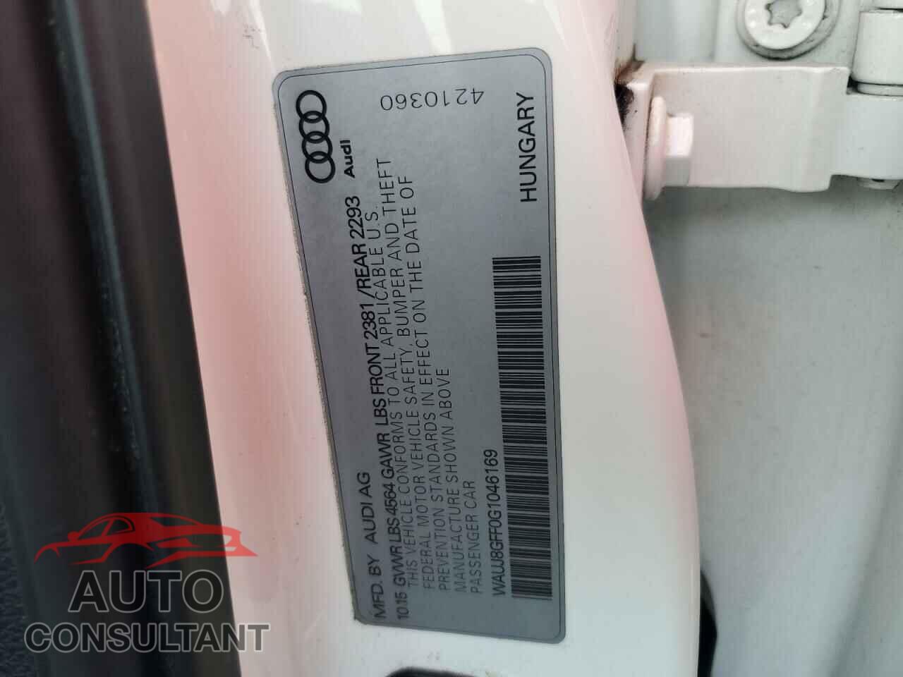 AUDI A3 2016 - WAUJ8GFF0G1046169