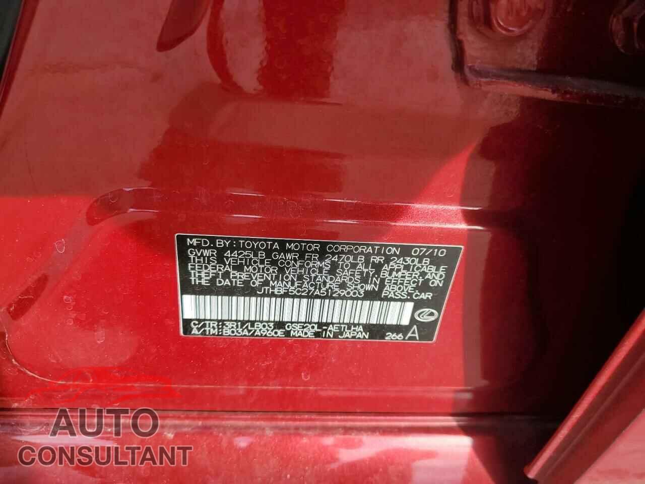 LEXUS IS 2010 - JTHBF5C27A5129003