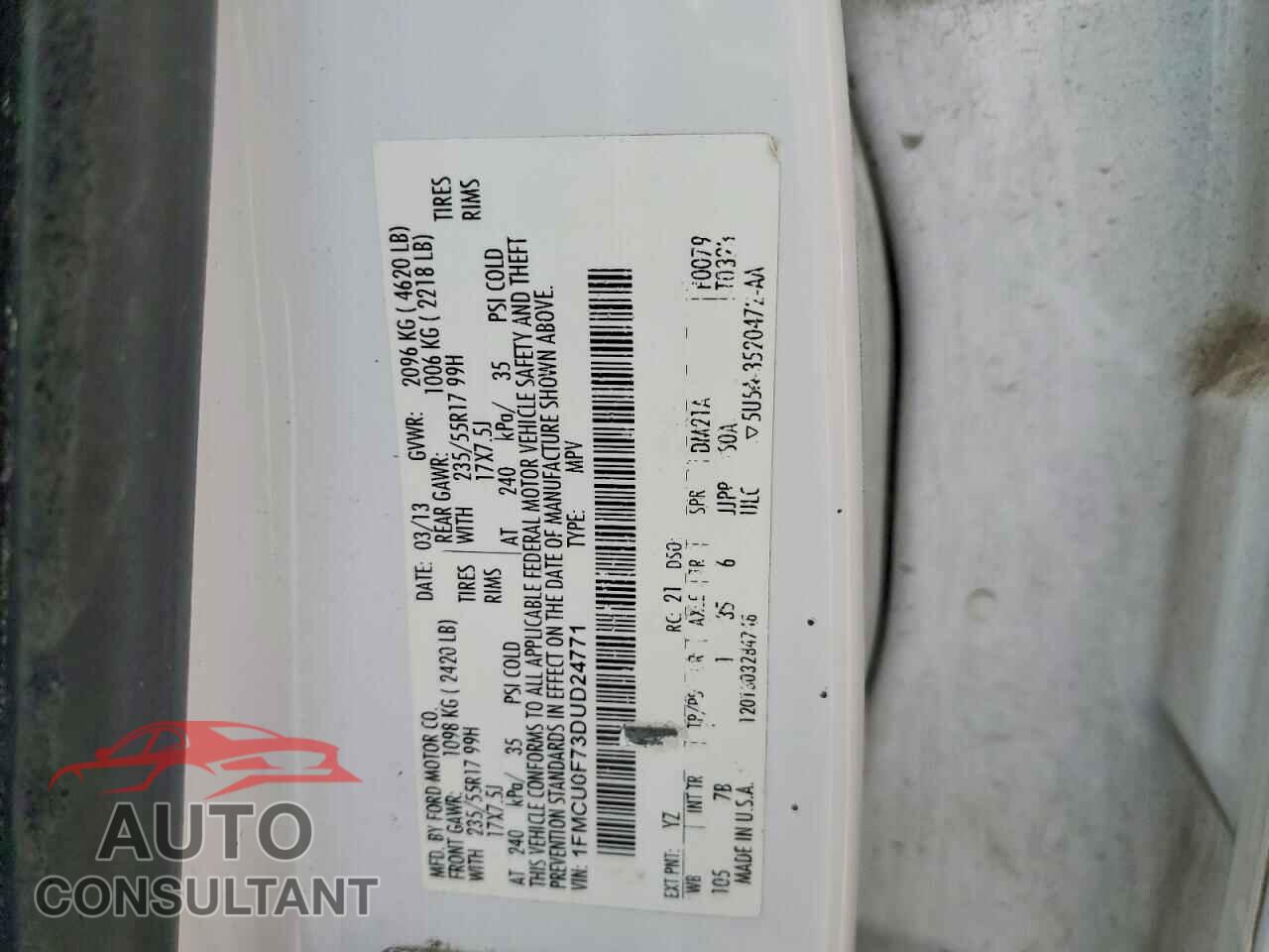 FORD ESCAPE 2013 - 1FMCU0F73DUD24771