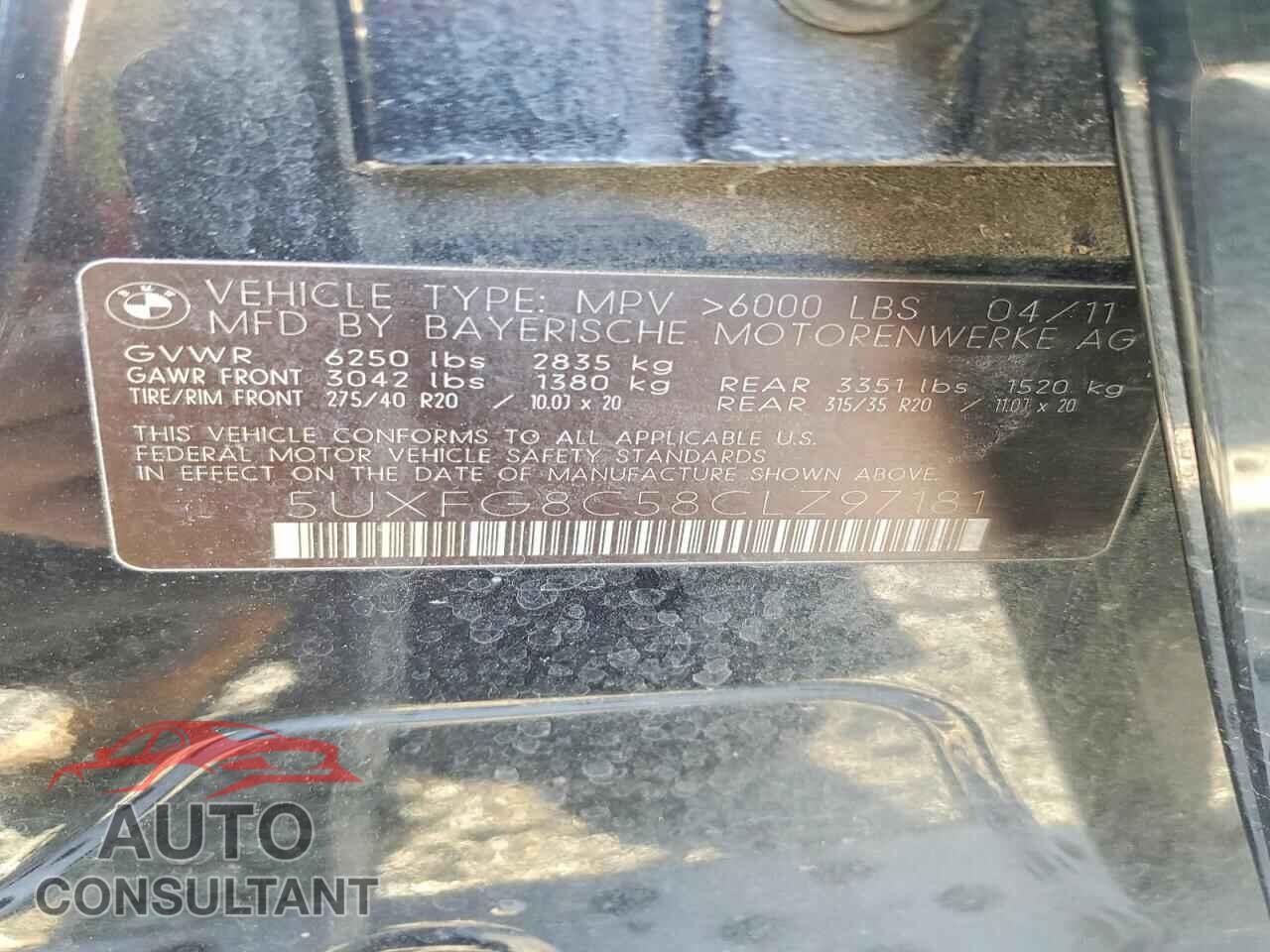BMW X6 2012 - 5UXFG8C58CLZ97181