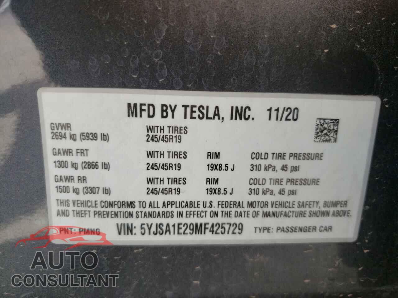 TESLA MODEL S 2021 - 5YJSA1E29MF425729