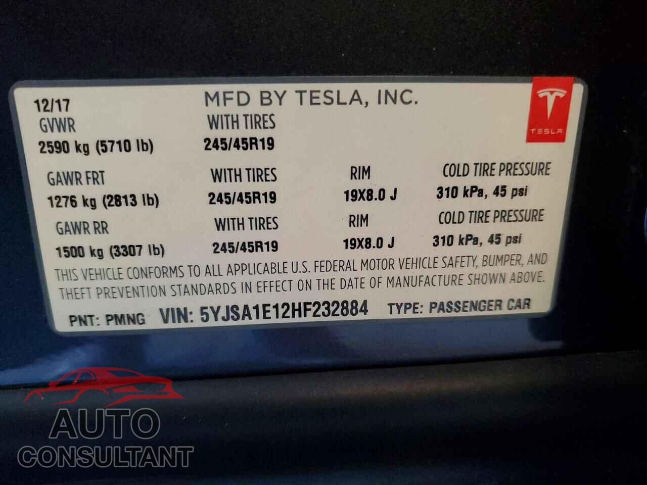 TESLA MODEL S 2017 - 5YJSA1E12HF232884