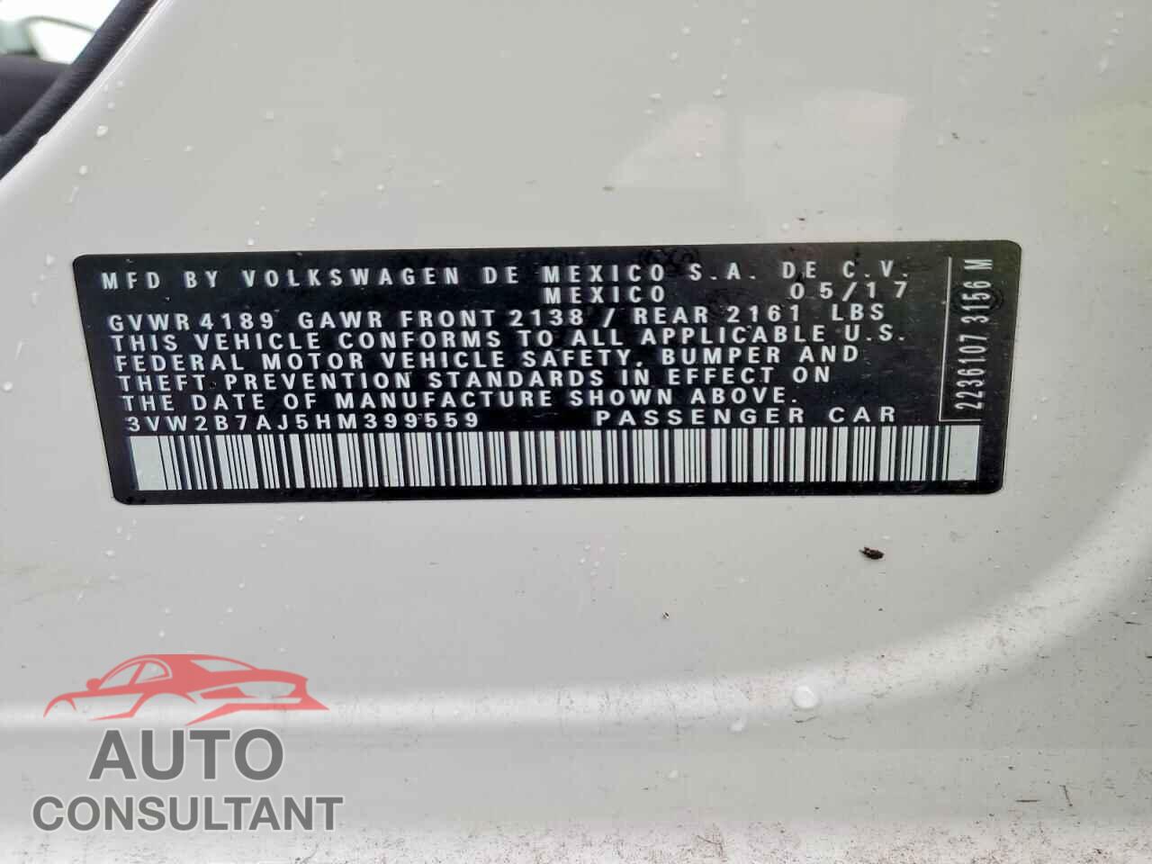 VOLKSWAGEN JETTA 2017 - 3VW2B7AJ5HM399559