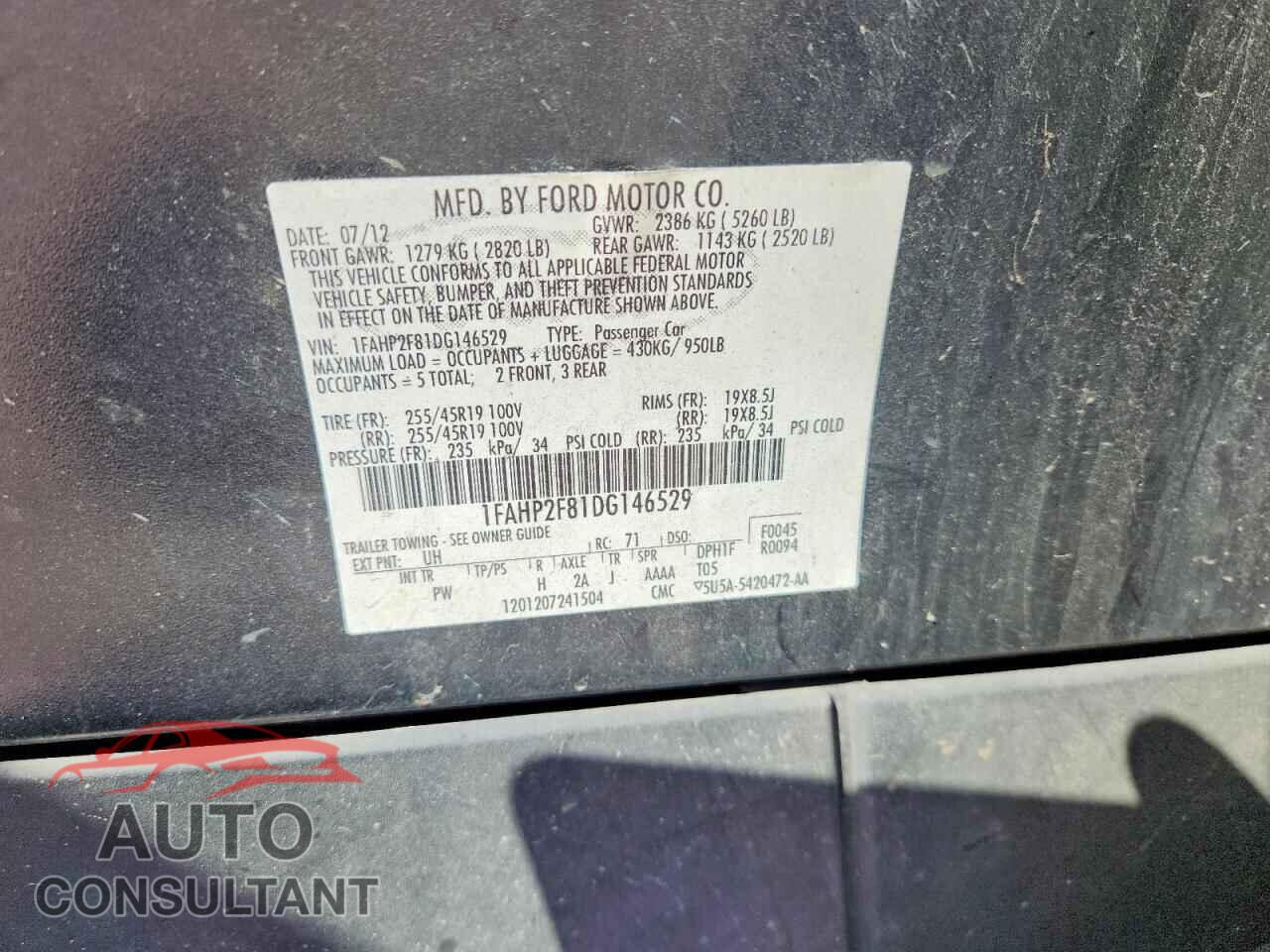 FORD TAURUS 2013 - 1FAHP2F81DG146529