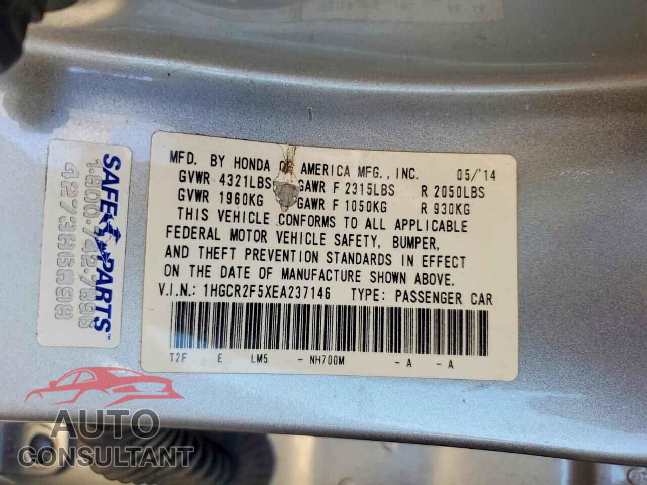 HONDA ACCORD 2014 - 1HGCR2F5XEA237146