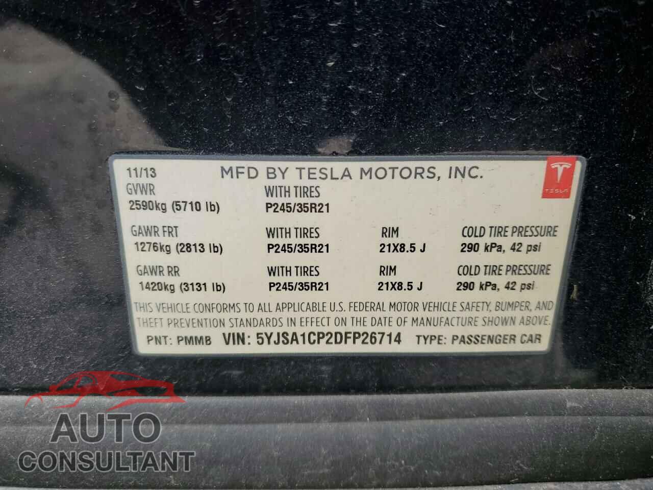 TESLA MODEL S 2013 - 5YJSA1CP2DFP26714