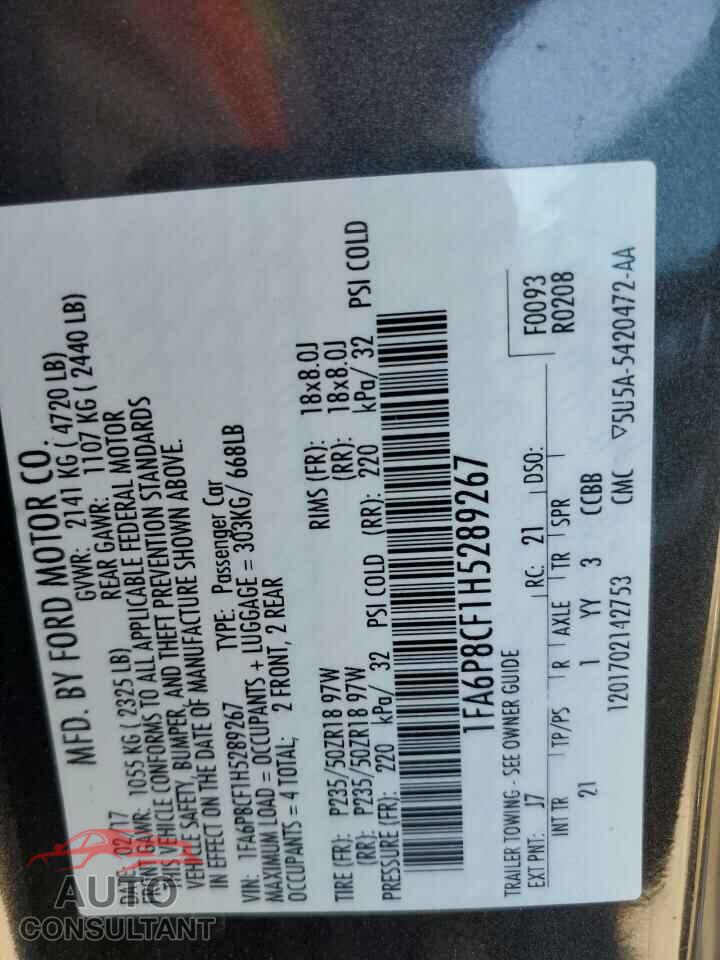 FORD MUSTANG 2017 - 1FA6P8CF1H5289267