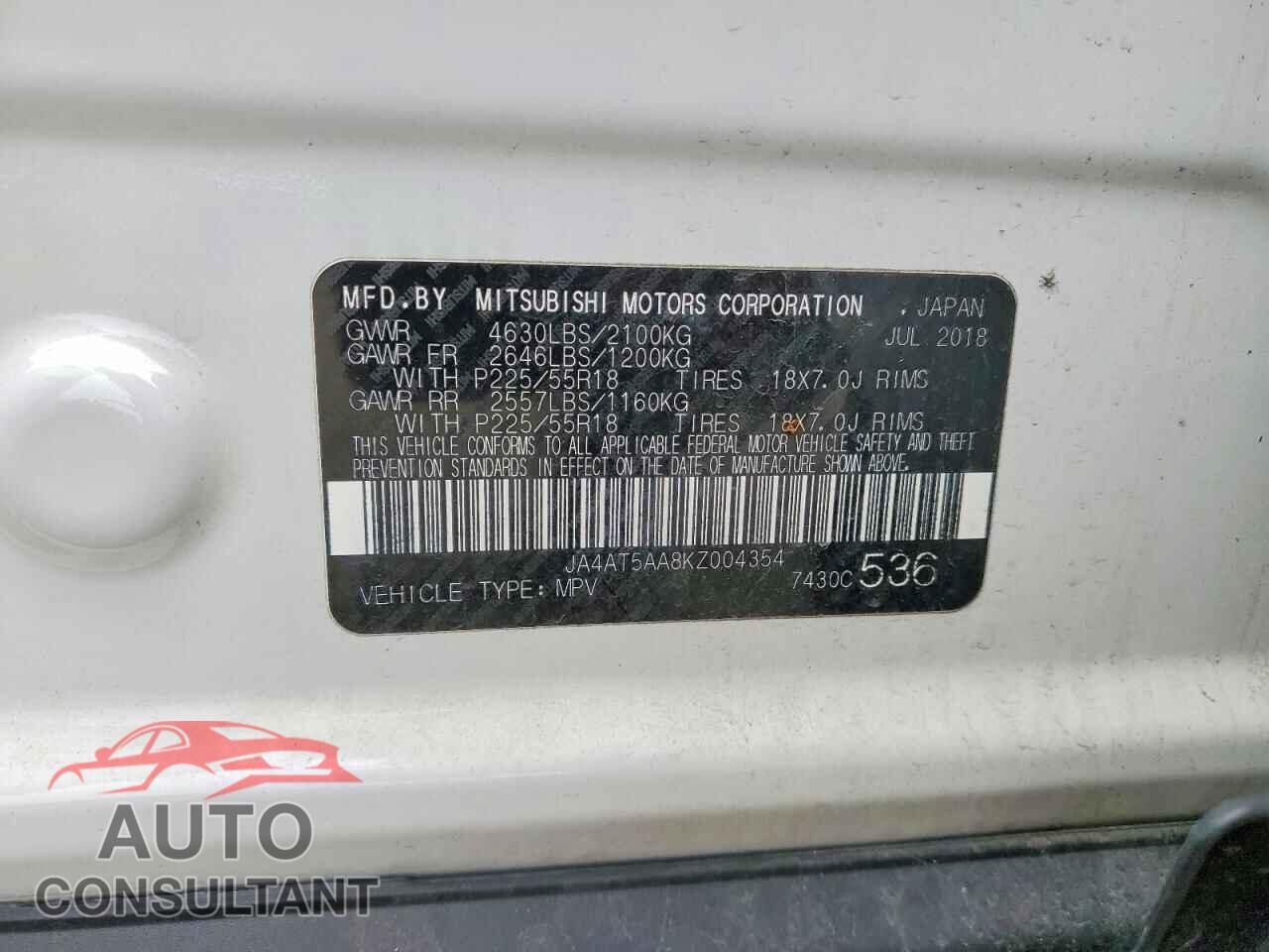 MITSUBISHI ECLIPSE 2019 - JA4AT5AA8KZ004354