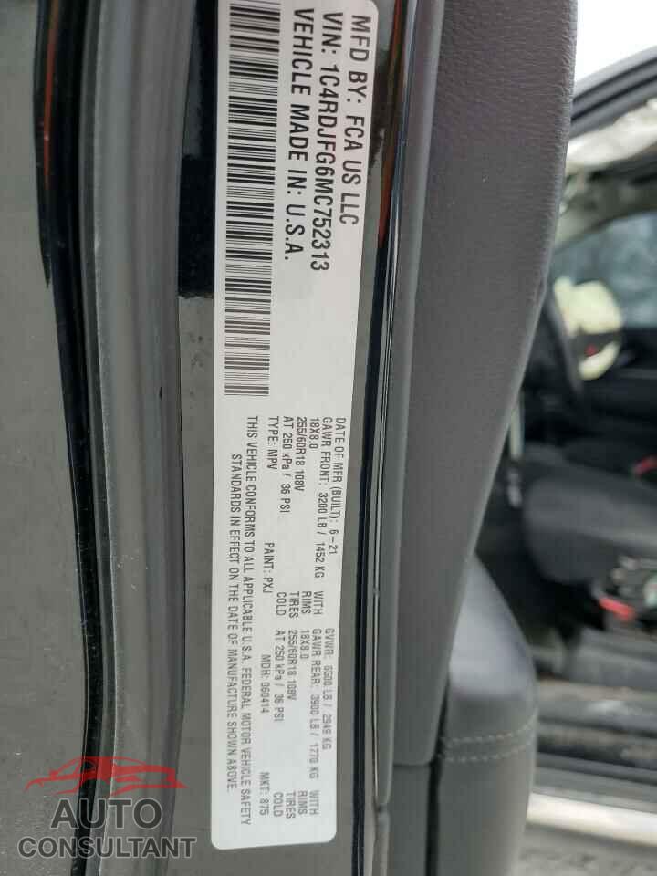 DODGE DURANGO 2021 - 1C4RDJFG6MC752313