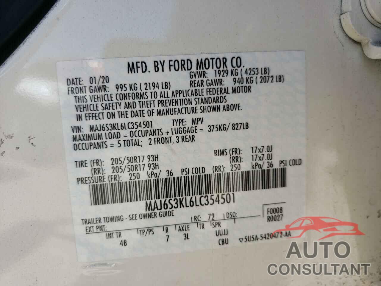 FORD ALL OTHER 2020 - MAJ6S3KL6LC354501