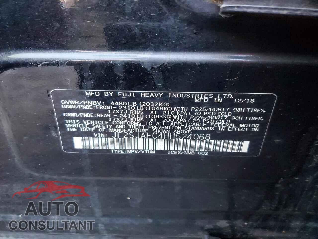 SUBARU FORESTER 2017 - JF2SJAEC4HH524068