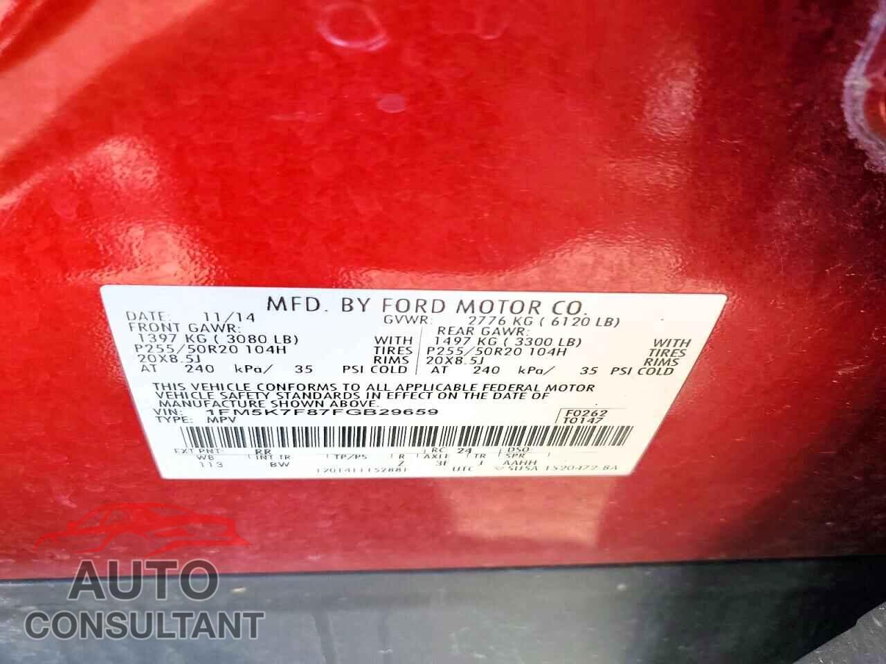FORD EXPLORER 2015 - 1FM5K7F87FGB29659