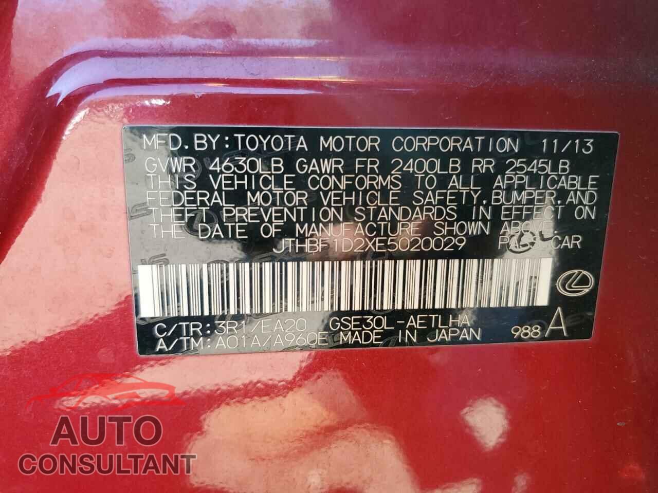 LEXUS IS 2014 - JTHBF1D2XE5020029