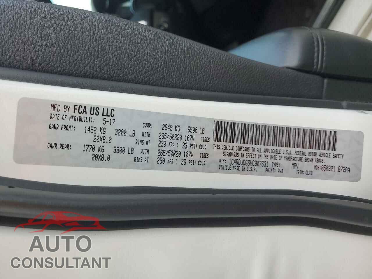 DODGE DURANGO 2017 - 1C4RDJDG6HC907631
