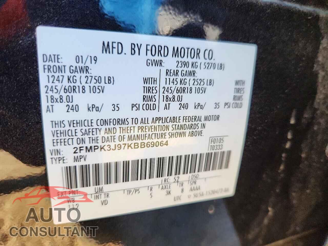 FORD EDGE 2019 - 2FMPK3J97KBB69064