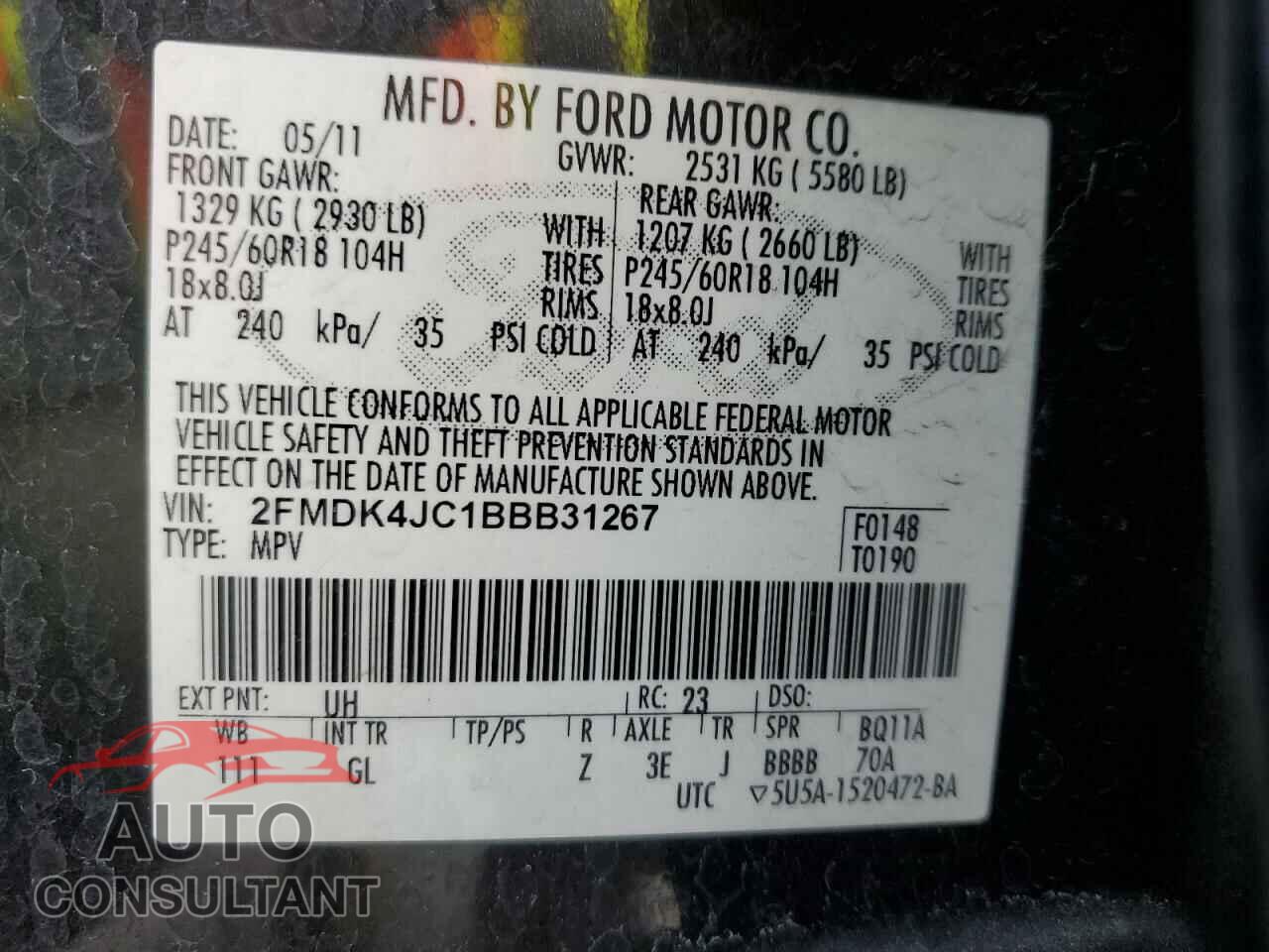 FORD EDGE 2011 - 2FMDK4JC1BBB31267