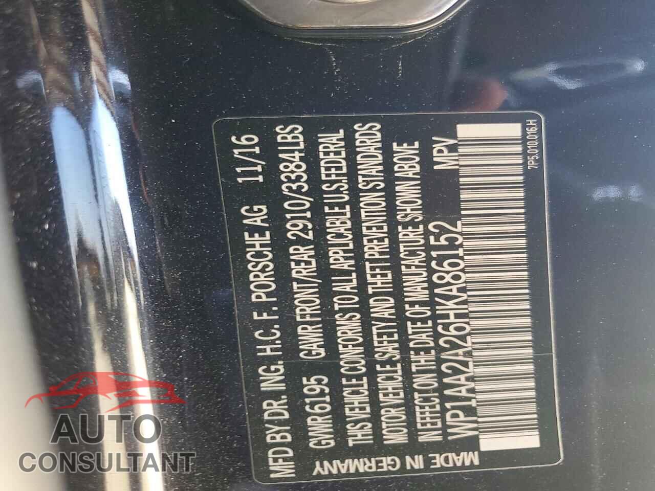 PORSCHE CAYENNE 2017 - WP1AA2A26HKA86152