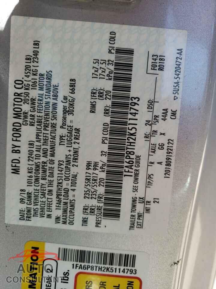 FORD MUSTANG 2019 - 1FA6P8TH2K5114793