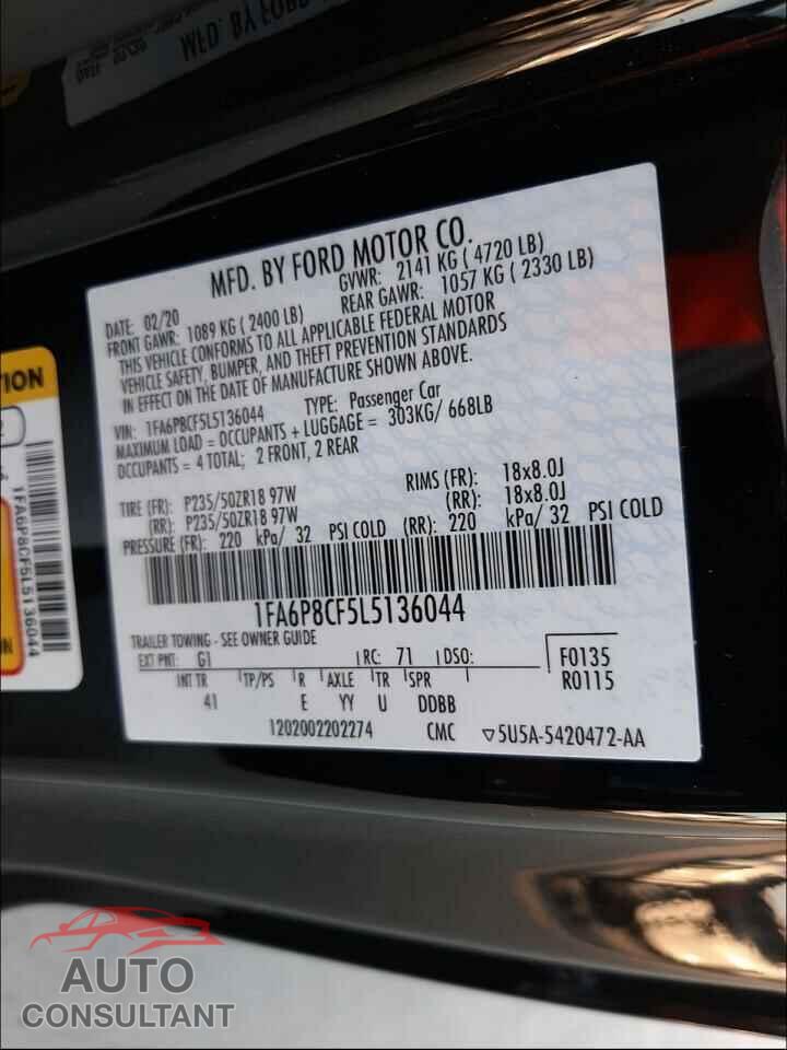 FORD MUSTANG 2020 - 1FA6P8CF5L5136044