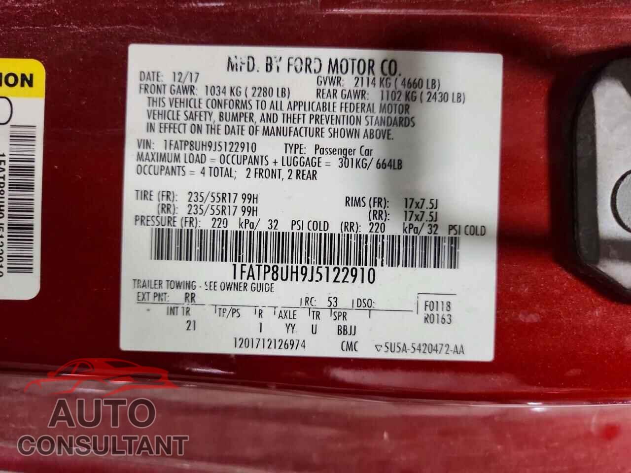 FORD MUSTANG 2018 - 1FATP8UH9J5122910