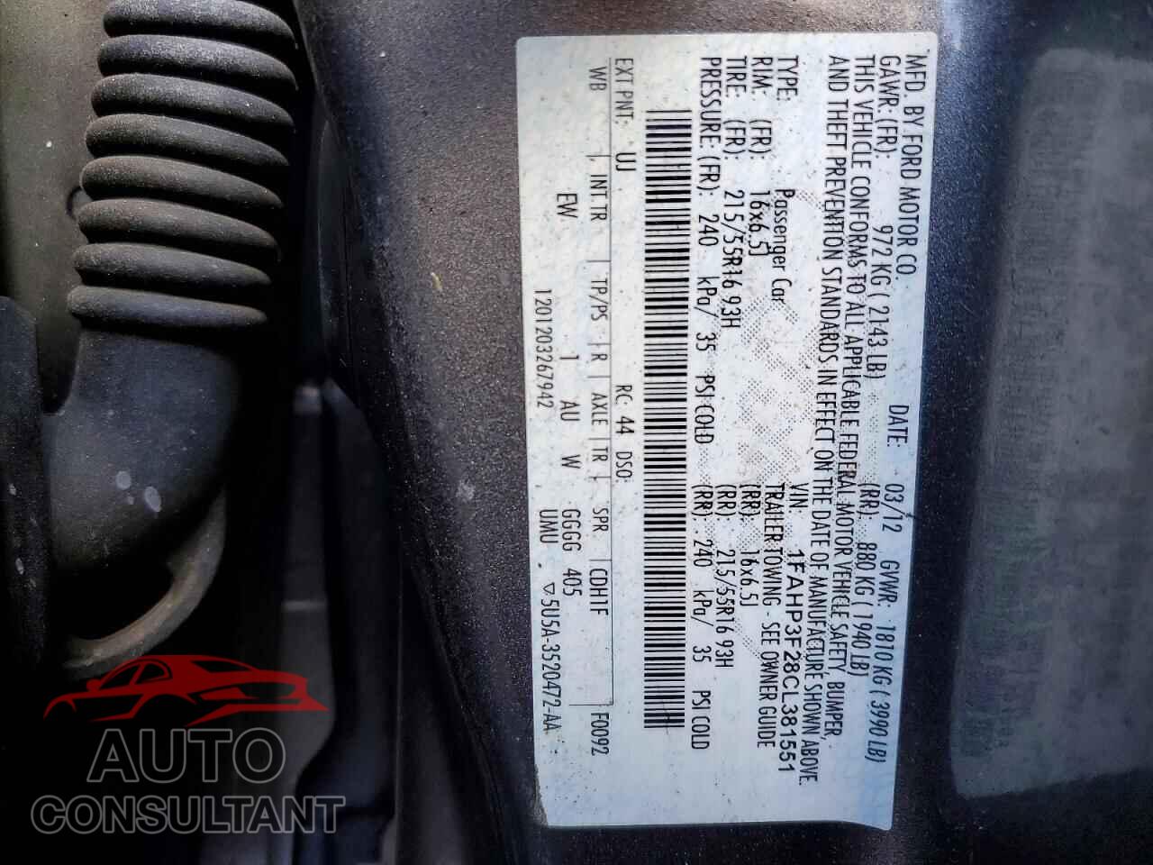 FORD FOCUS 2012 - 1FAHP3F28CL381551