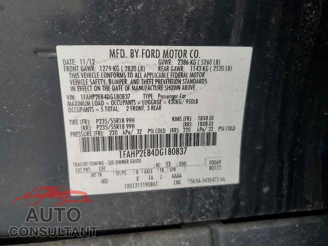 FORD TAURUS 2013 - 1FAHP2E84DG180837