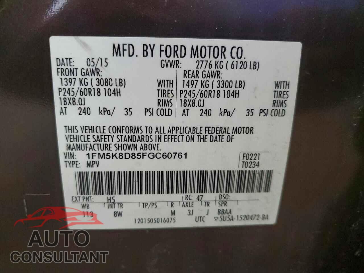 FORD EXPLORER 2015 - 1FM5K8D85FGC60761