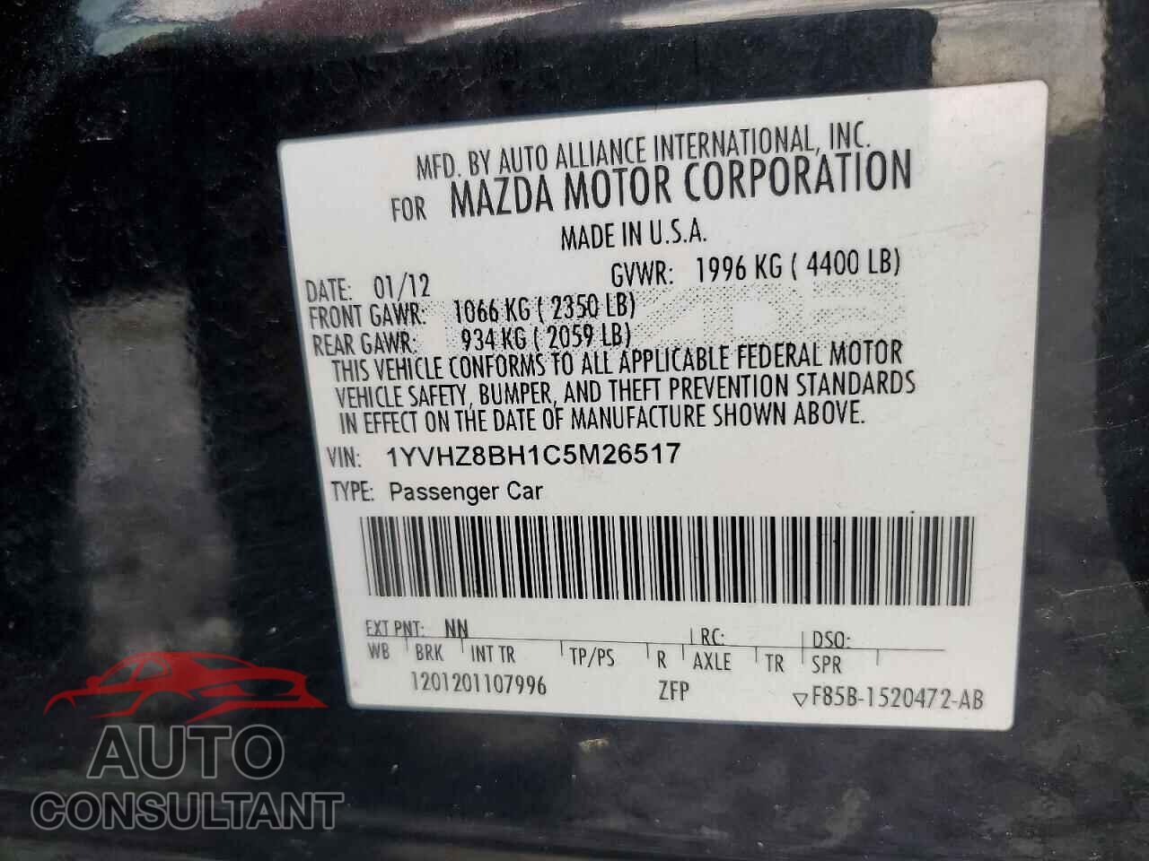 MAZDA 6 2012 - 1YVHZ8BH1C5M26517