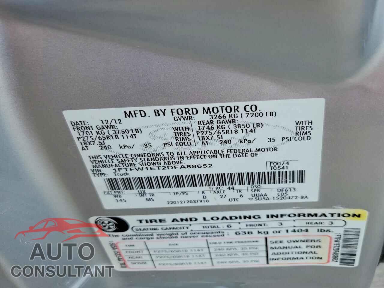 FORD F150 2013 - 1FTFW1ET2DFA88652