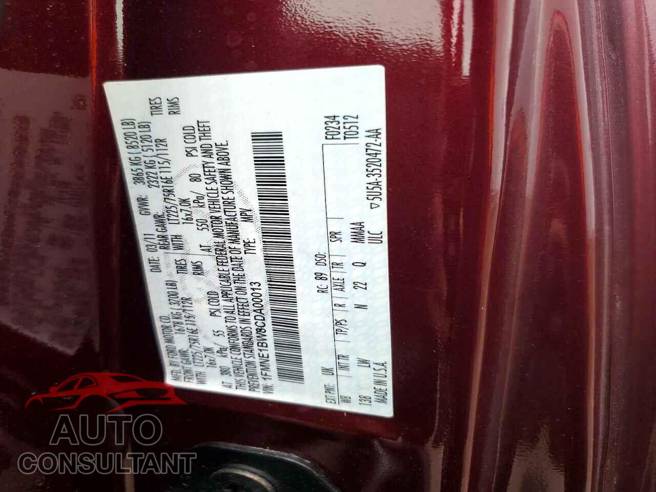 FORD ECONOLINE 2012 - 1FMNE1BW8CDA00013