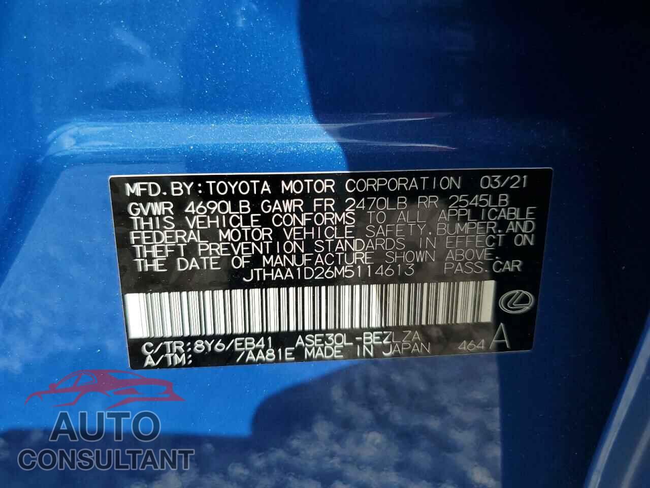 LEXUS IS 2021 - JTHAA1D26M5114613