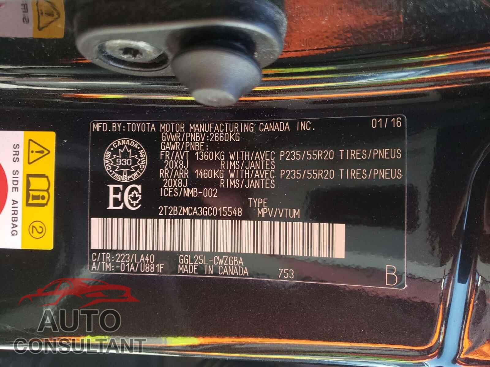 LEXUS RX350 2016 - 2T2BZMCA3GC015548