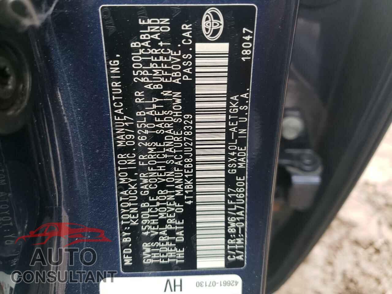 TOYOTA AVALON 2018 - 4T1BK1EB8JU278329