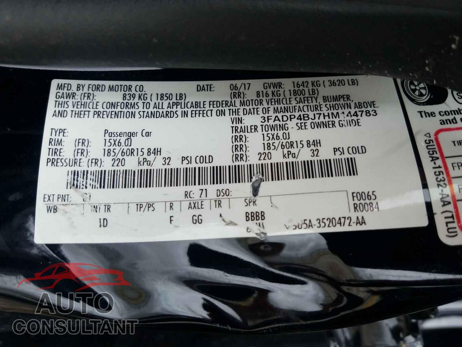 FORD FIESTA 2017 - 3FADP4BJ7HM144783